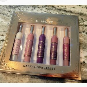 Glamlite Happy Hour Lip Gloss Set 5 Vodka Irish Cream Pinot Noir Whiskey Rum NIB